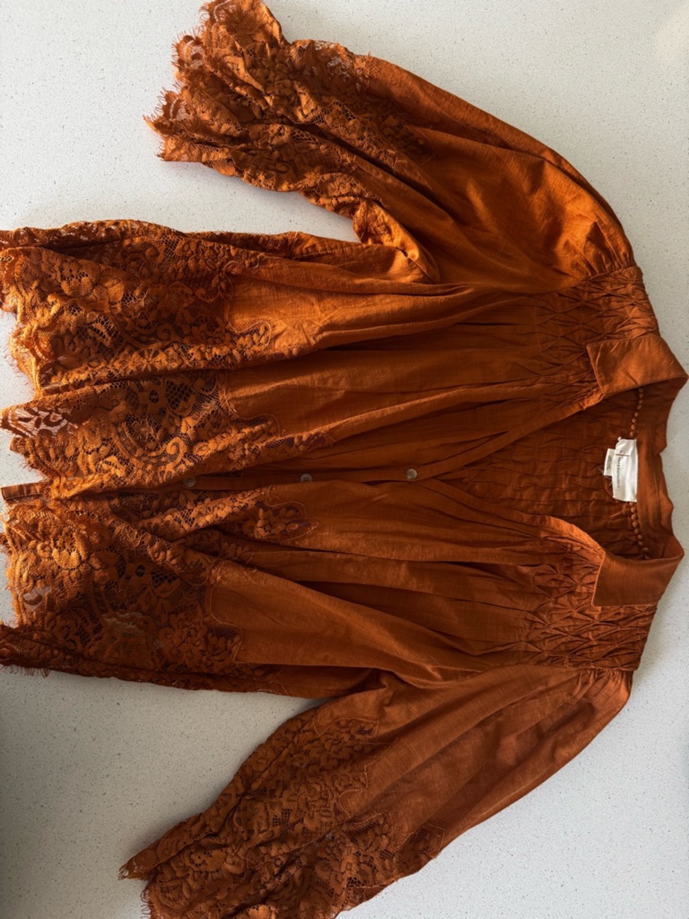 Anthropologie Rust Button-Front Peasant Blouse